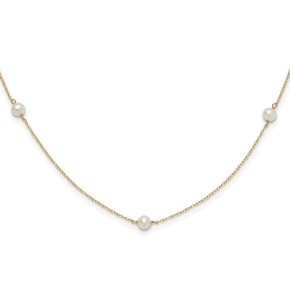 14k Yellow Gold Madi K 4-5mm White Round FW Cultured Pearl 5-station Necklace